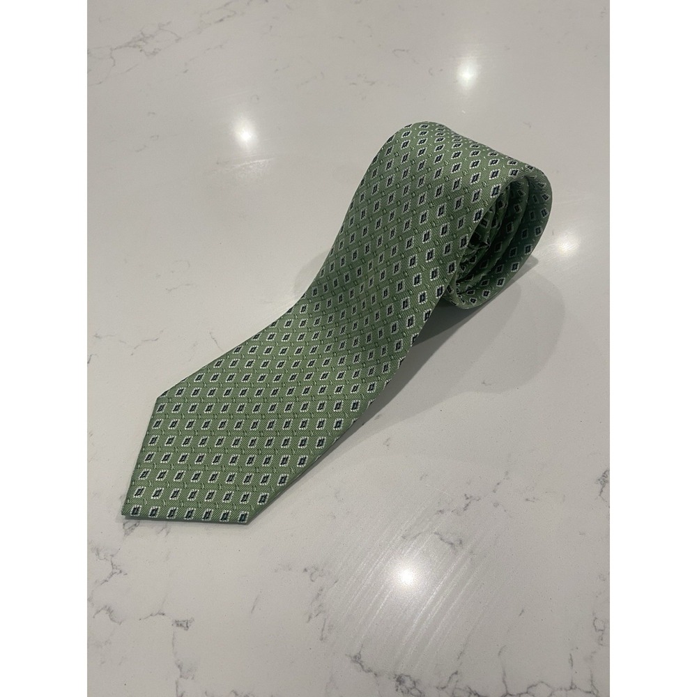 Jos. A. Bank Traveler Silk Tie Green White Summer Wedding Long 3.25 x 63" EUC